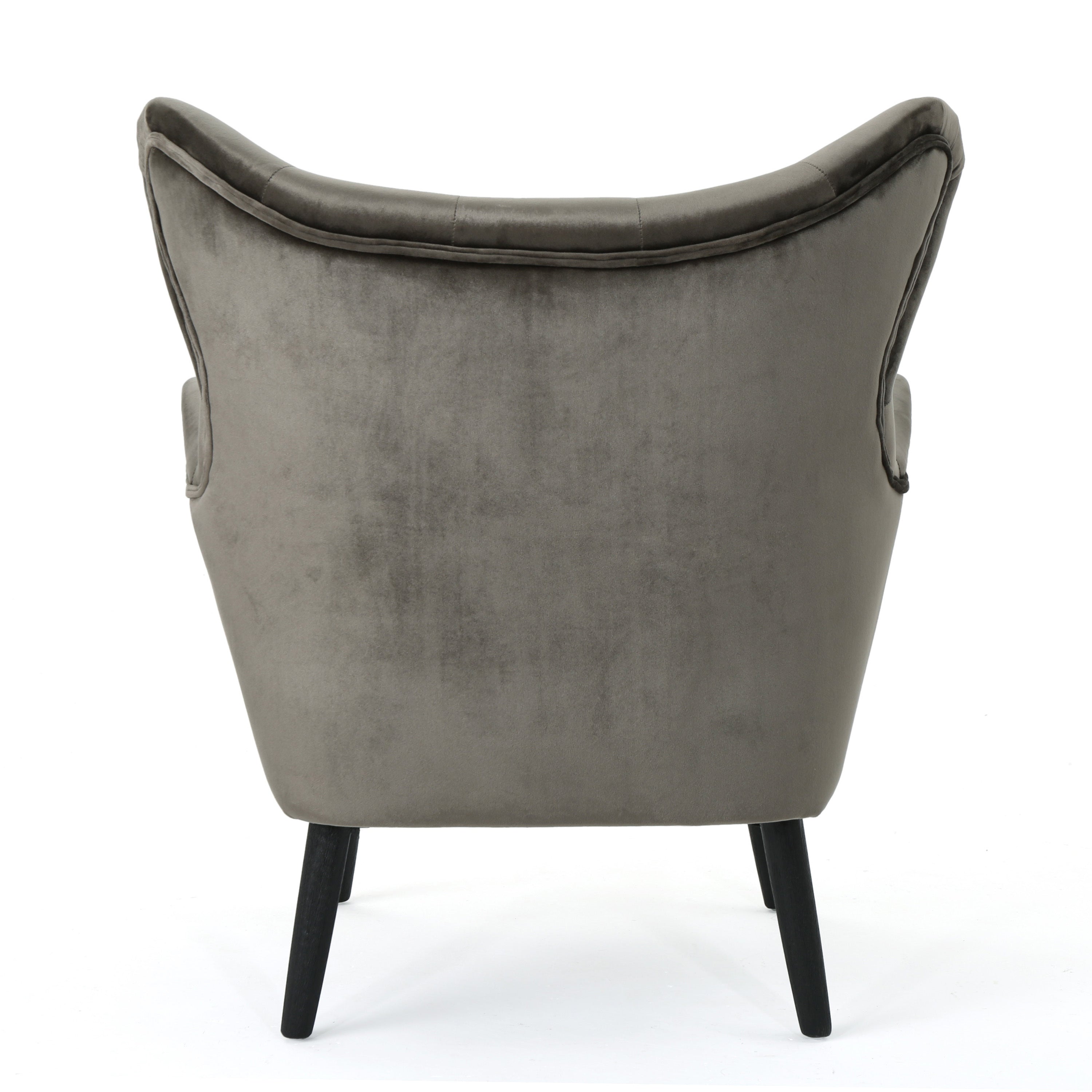 Accent Chair Mid-Century Wingback Velvet Tufted Gray Oak Frame 29x34x40 In