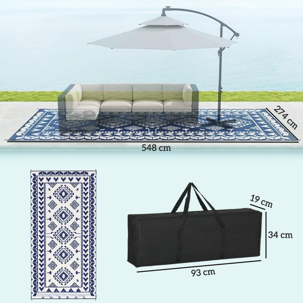 Outdoor Rug Reversible Polypropylene Blue White 9x18ft Portable