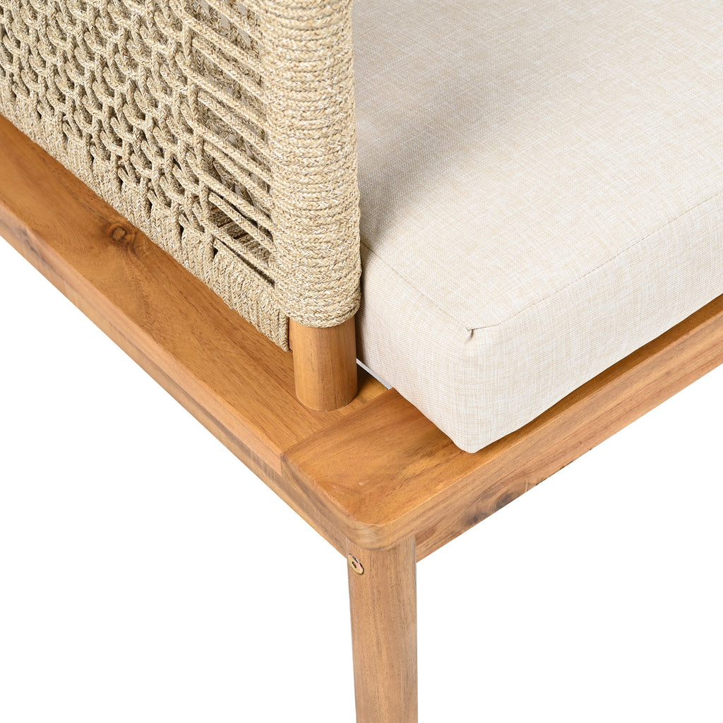 Outdoor Sofa Set Acacia Wood Rope 4 Piece Teak Beige