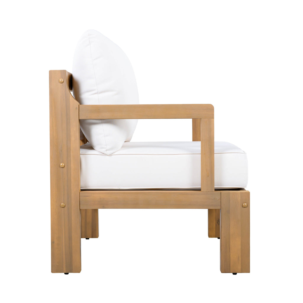 Outdoor Club Chair Set Acacia Wood Beige Cushions Set of 2