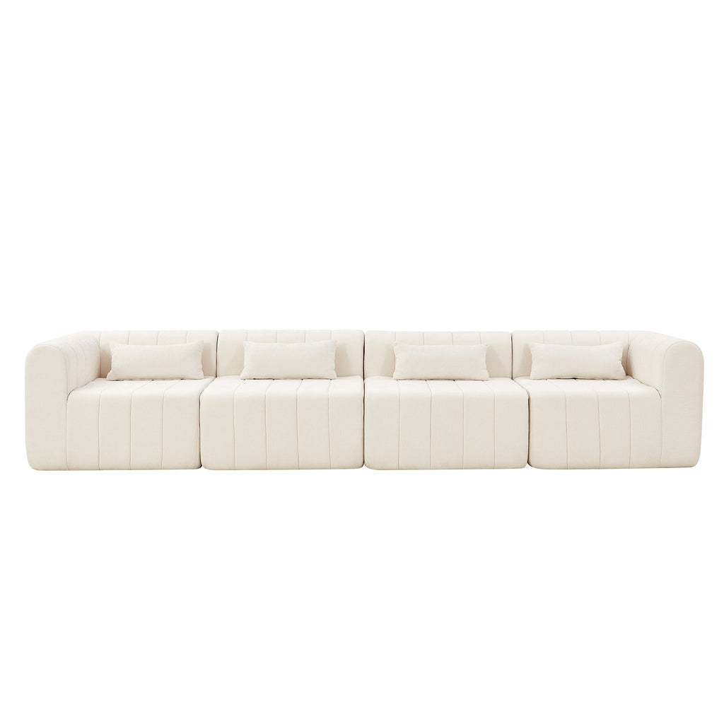 Sectional Sofa Modular Polyester Beige 4 Seat 145 In No Assembly