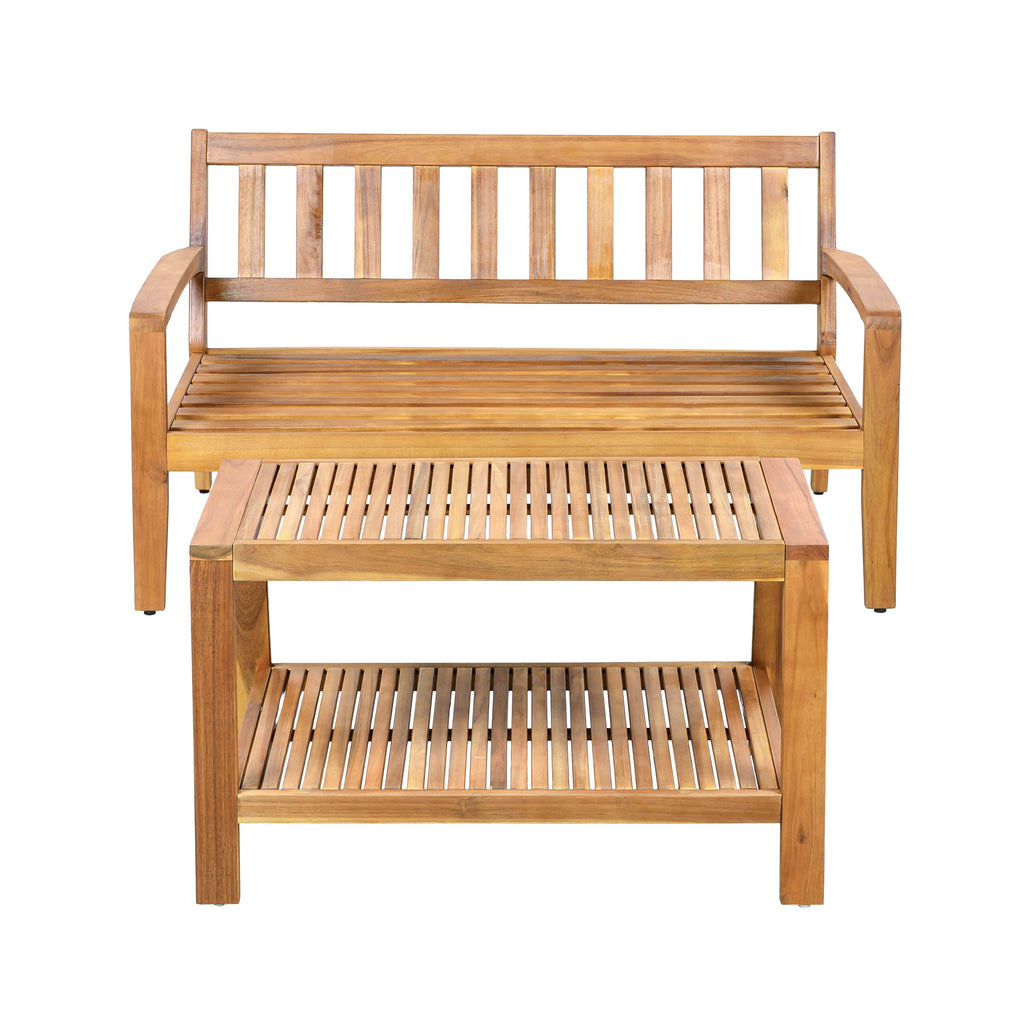 Outdoor Conversation Set Acacia Wood Teak Beige Cushion 2 Piece