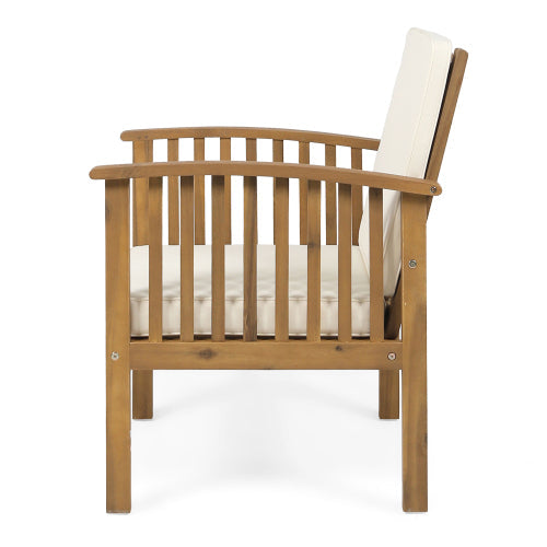Outdoor Conversation Set Acacia Wood Cream Cushion 3 Piece Foldable