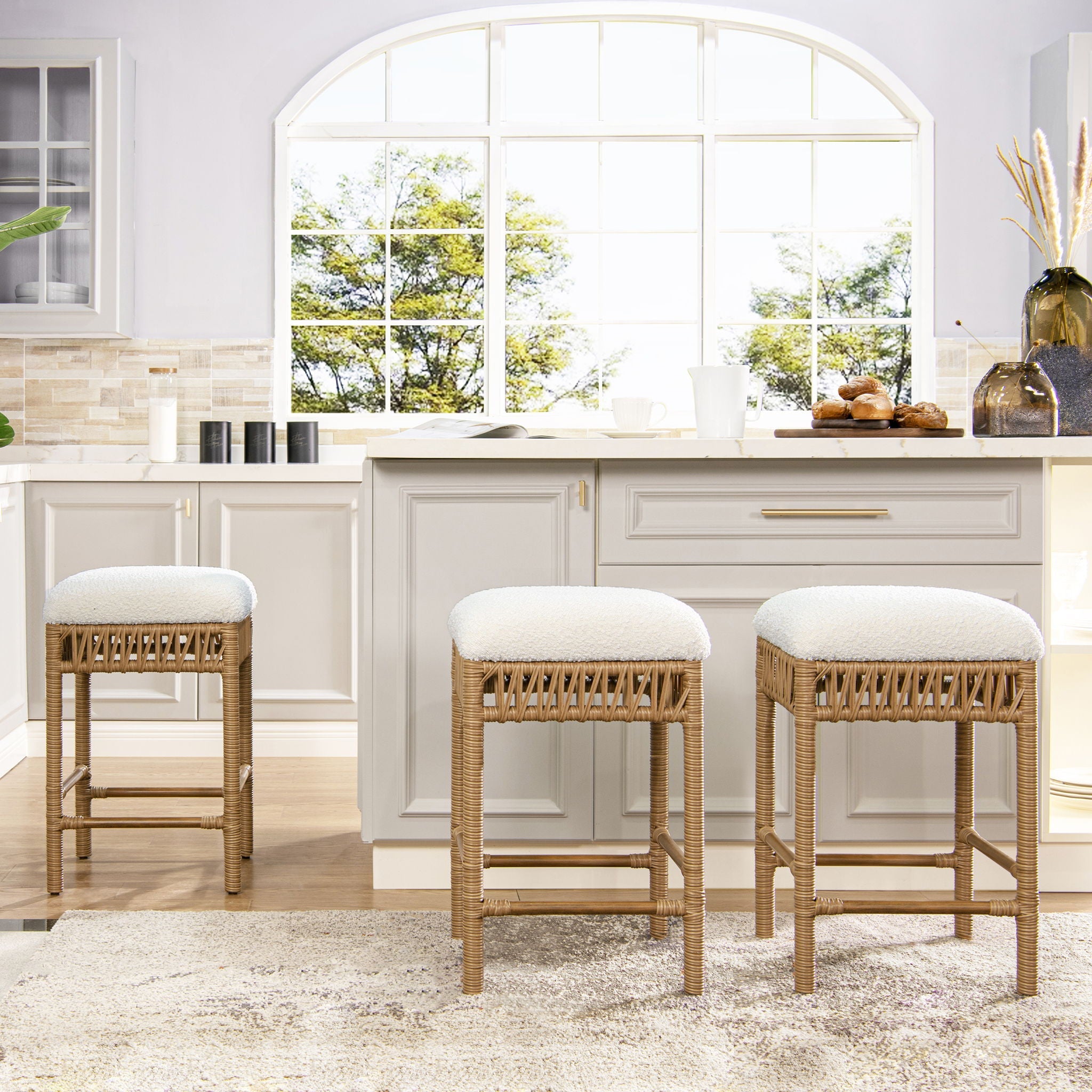 Lucia - Backless Upholstered Counter Stool With Frame - Ivory White