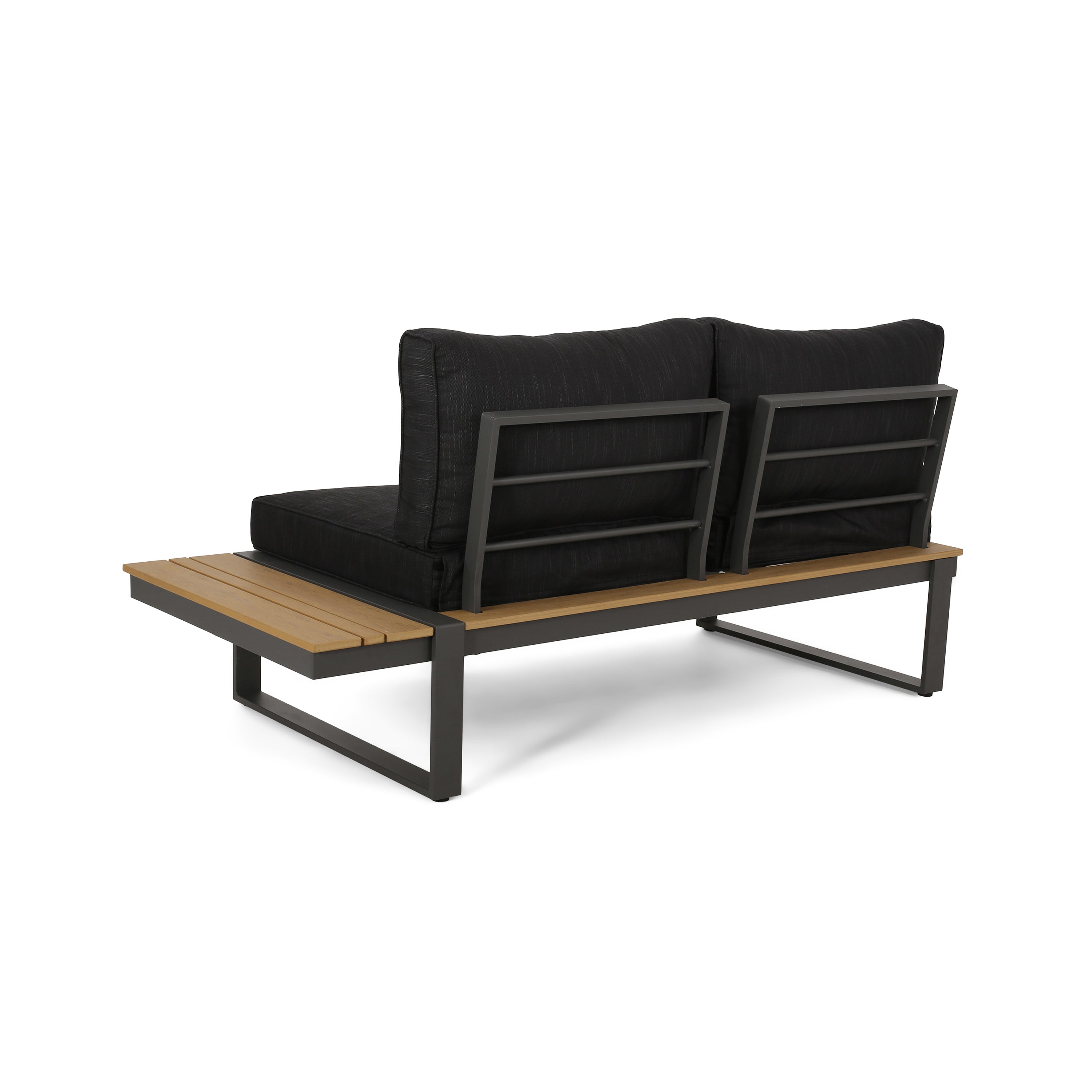 Outdoor Sectional Set Aluminum Acacia Wood Dark Gray 5 Piece Seats 5