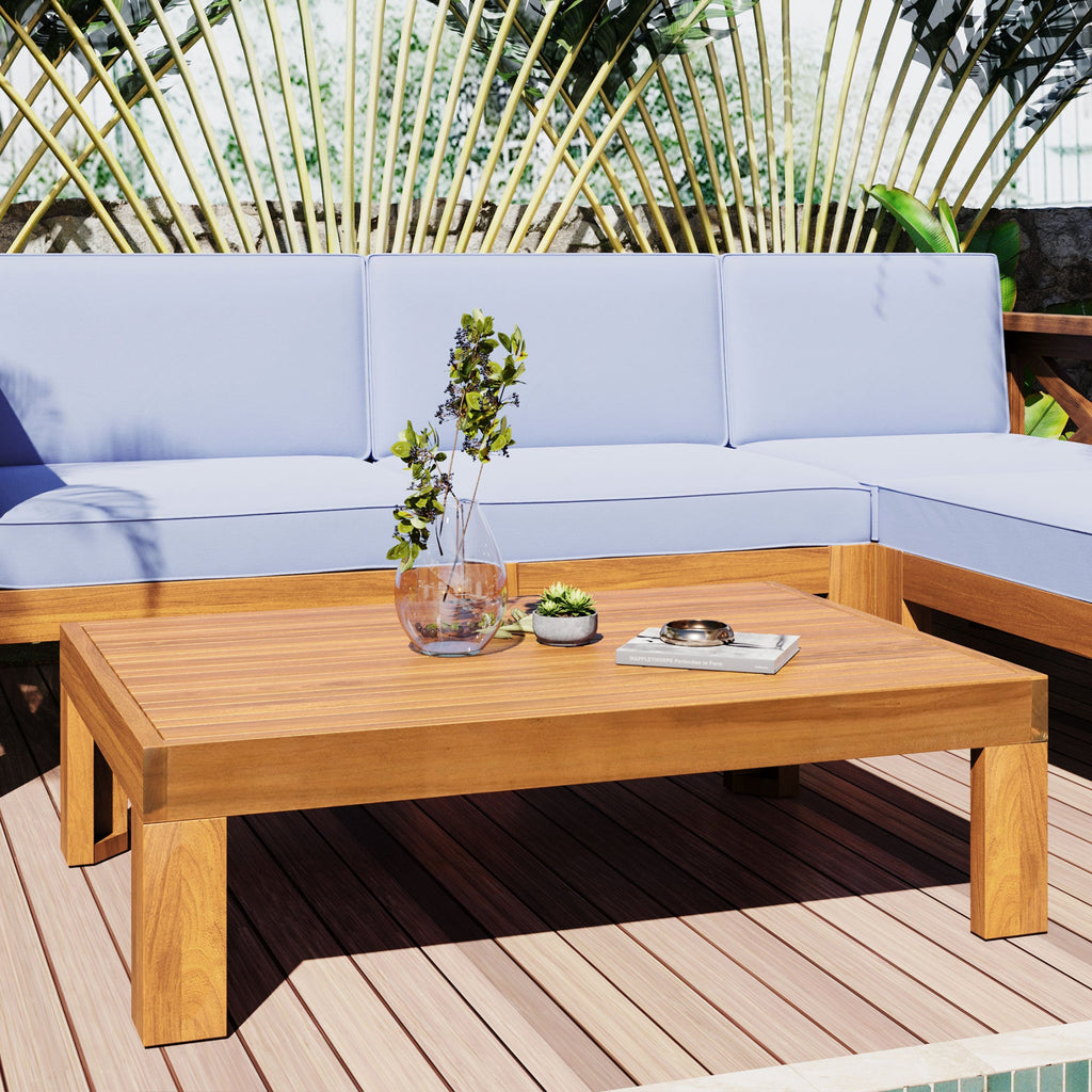 Outdoor Patio Sectional Set Acacia Wood Gray Cushions 5 Piece X-Back