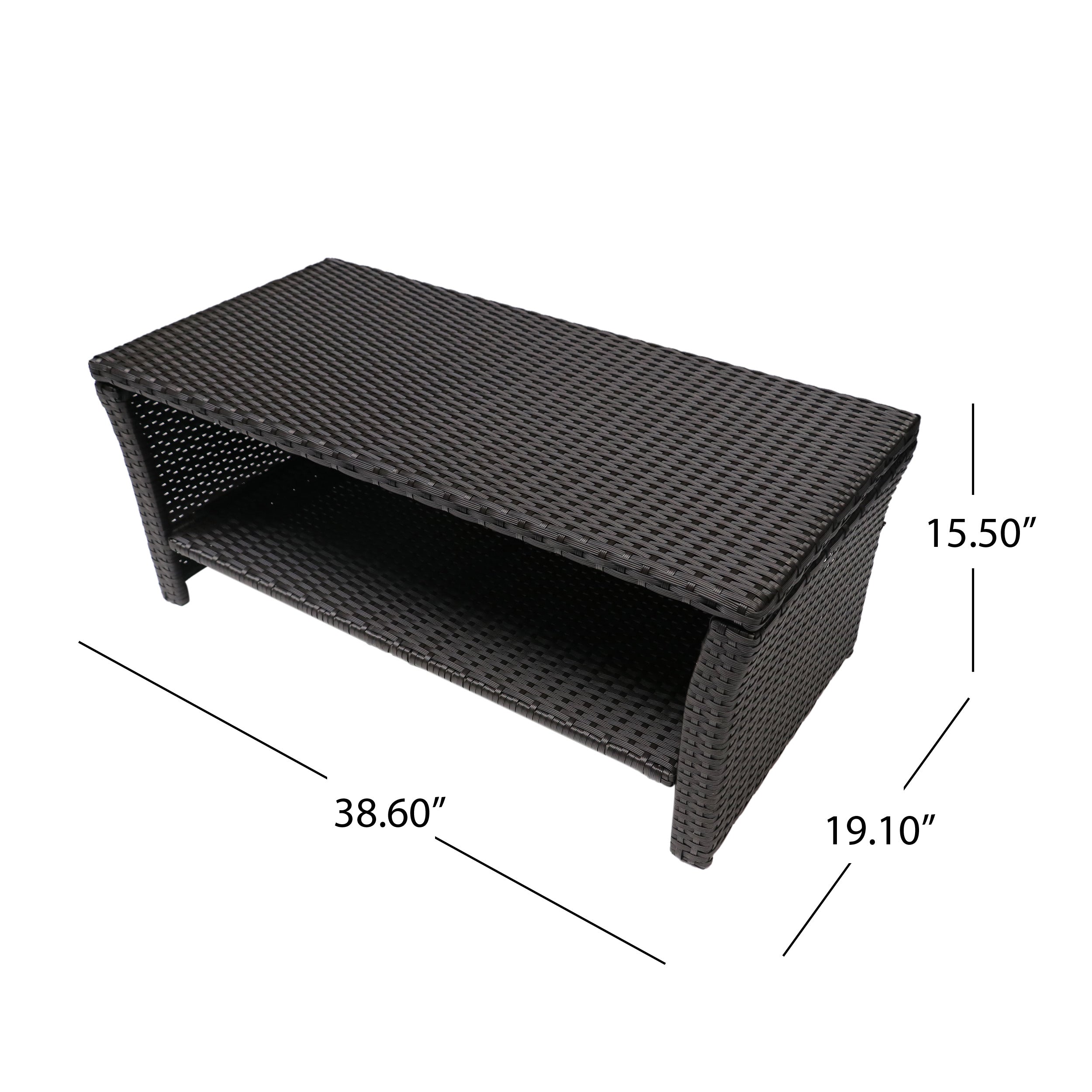 Outdoor Coffee Table Wicker Steel Brown Round 39in