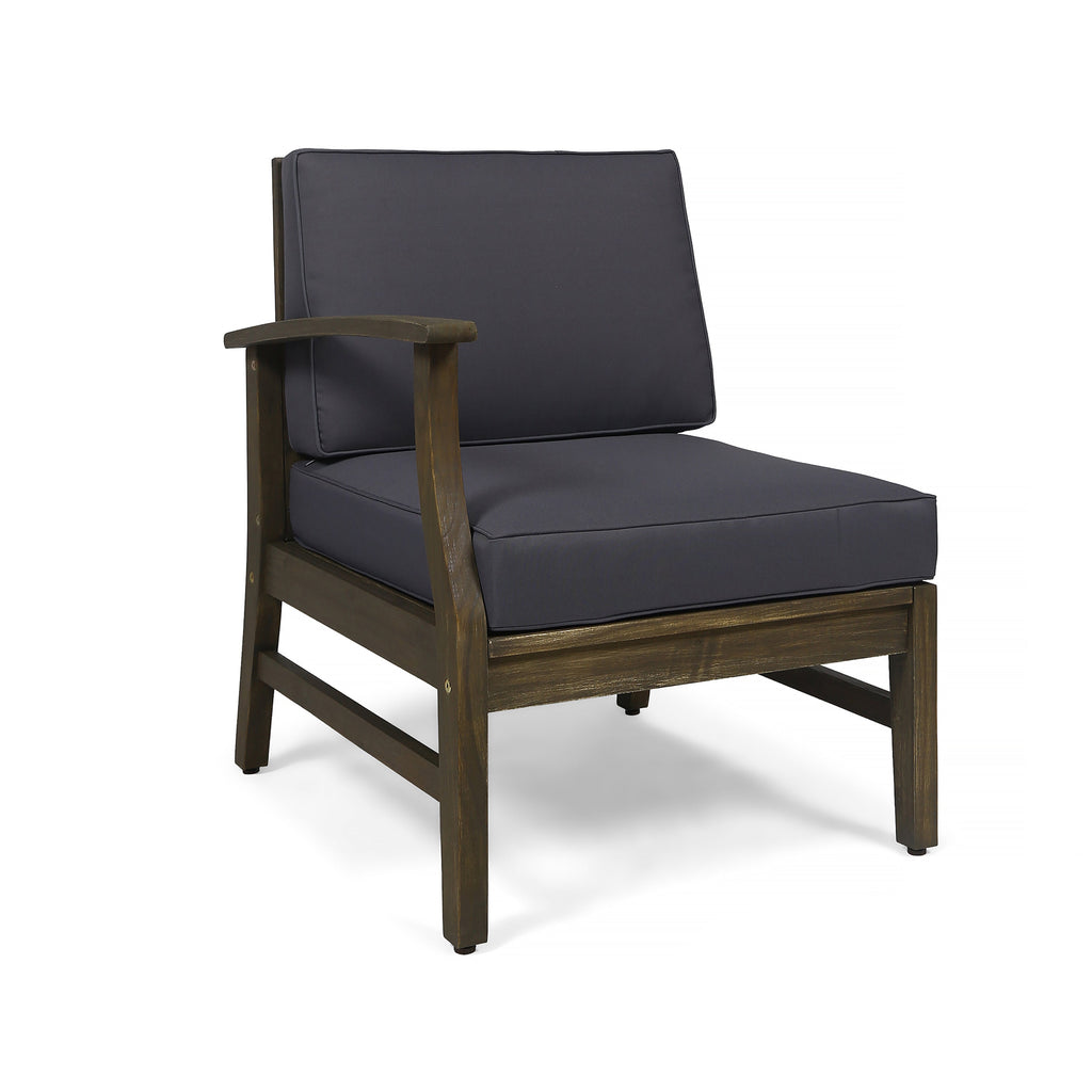Outdoor Sectional Set Acacia Wood Dark Gray Cushion 6 Piece Seats 5