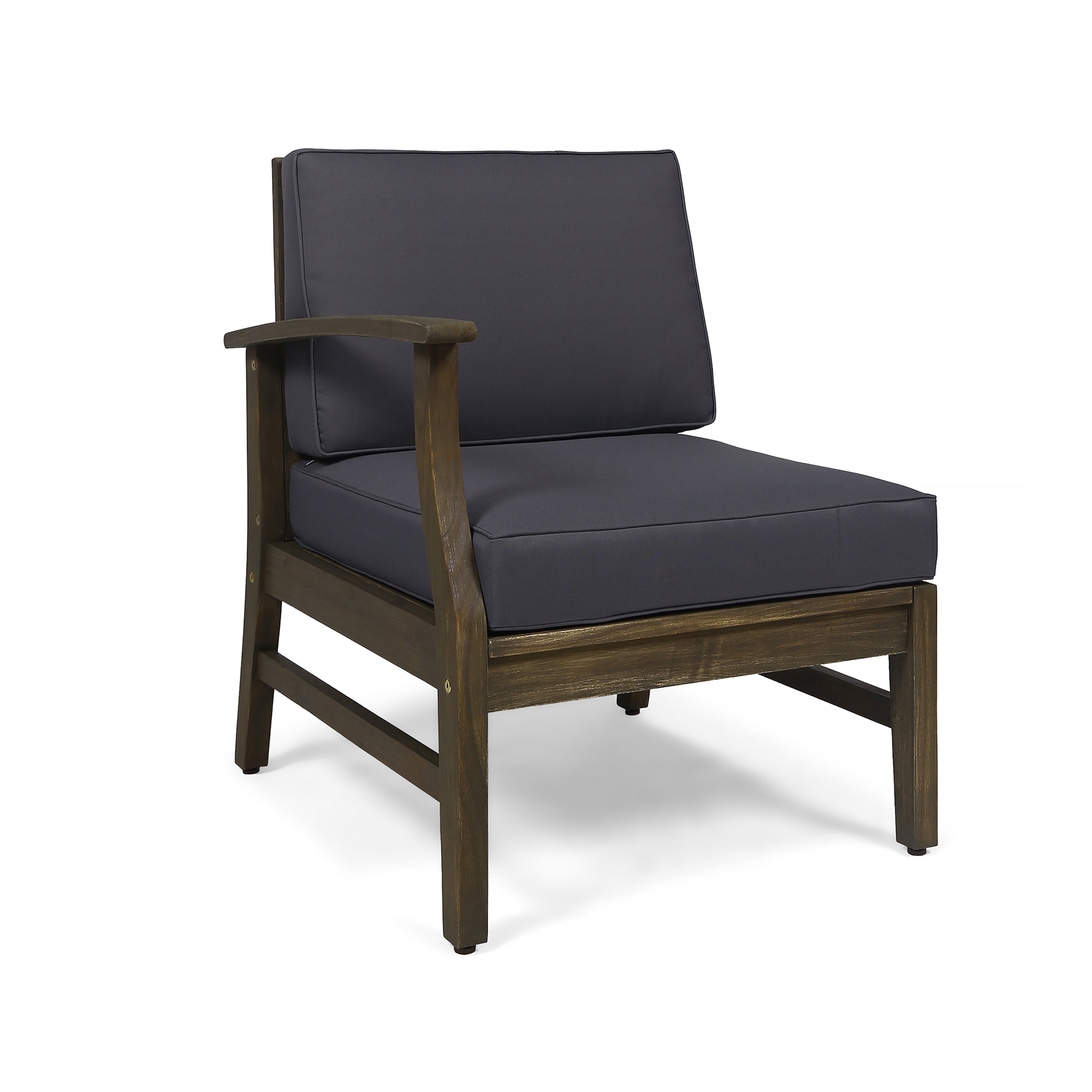 Outdoor Sectional Set Acacia Wood Dark Gray Cushion 6 Piece Seats 5