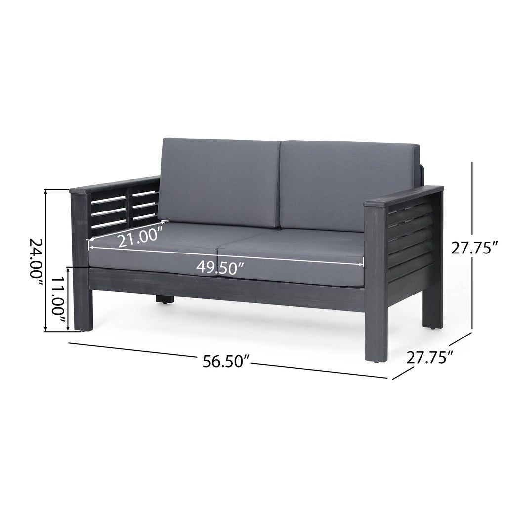 Outdoor Patio Set Acacia Wood Gray 2 Piece Loveseat Coffee Table Cushions
