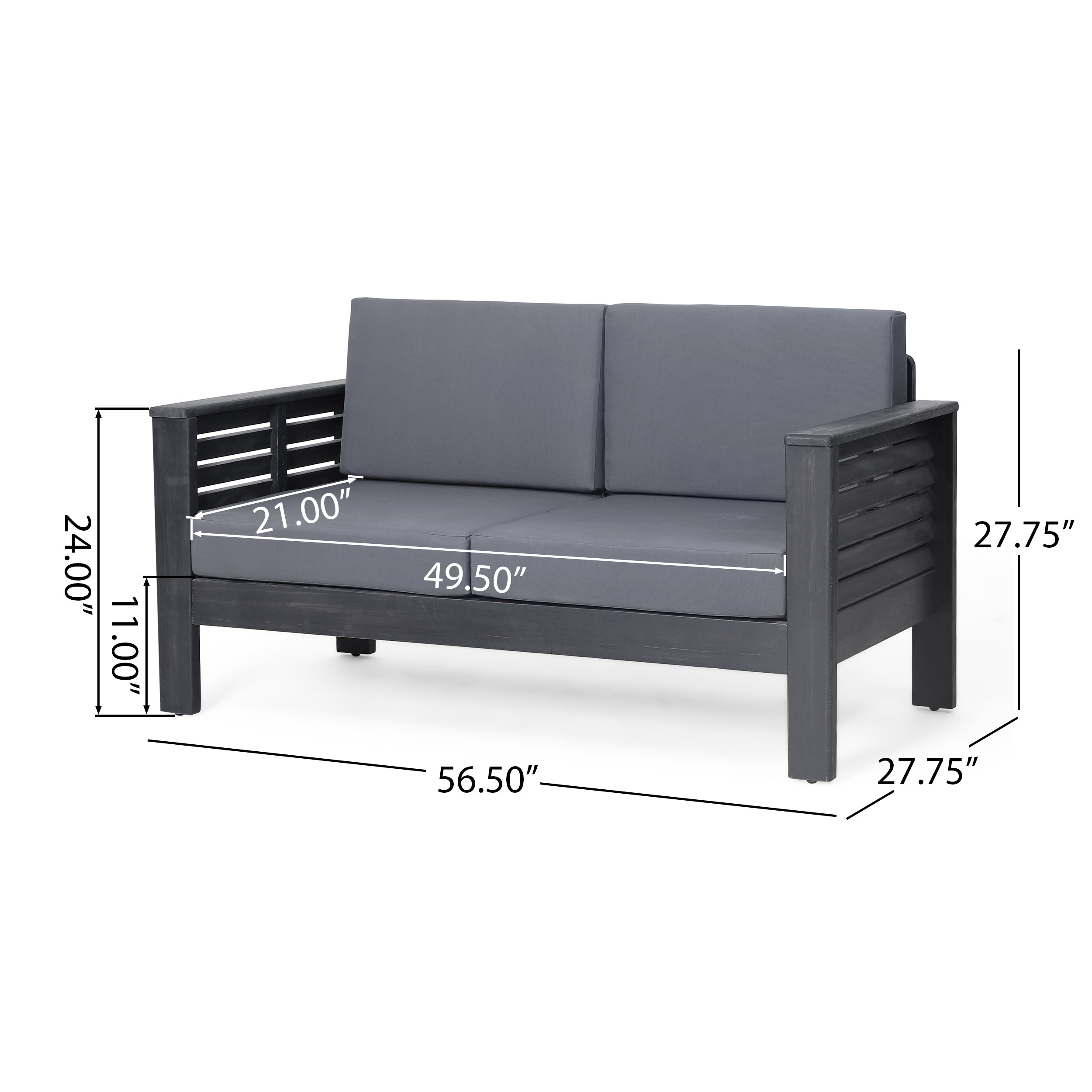 Outdoor Patio Set Acacia Wood Gray 2 Piece Loveseat Coffee Table Cushions