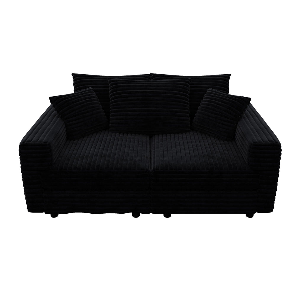 Deep Seat Convertible Sofa With Soft Pillows And Ottomans