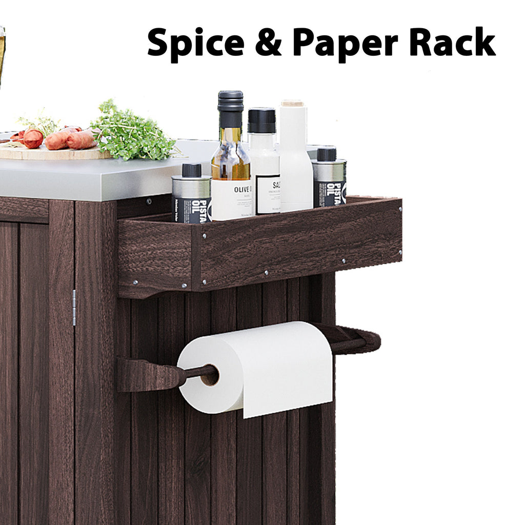 Outdoor Kitchen Island Grill Cart Fir Wood Stainless Steel 66.5