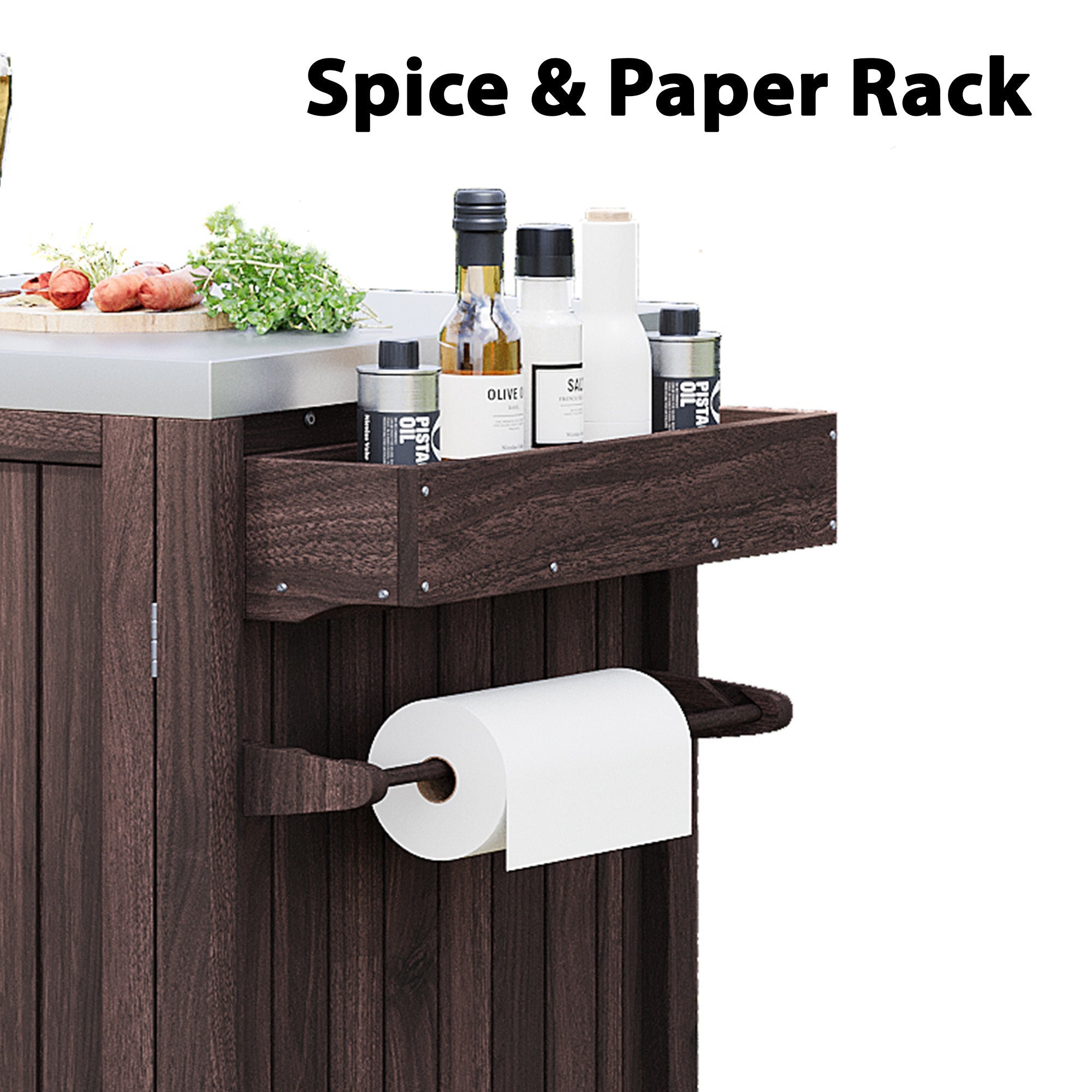 Outdoor Kitchen Island Grill Cart Fir Wood Stainless Steel 66.5