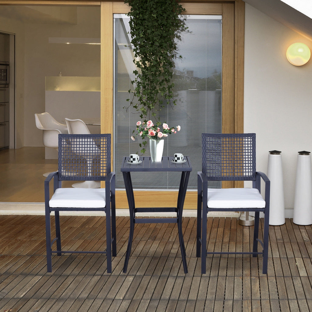 Outdoor Bar Set PE Rattan Black 3 Piece High Table 2 Bar Chairs Footrest