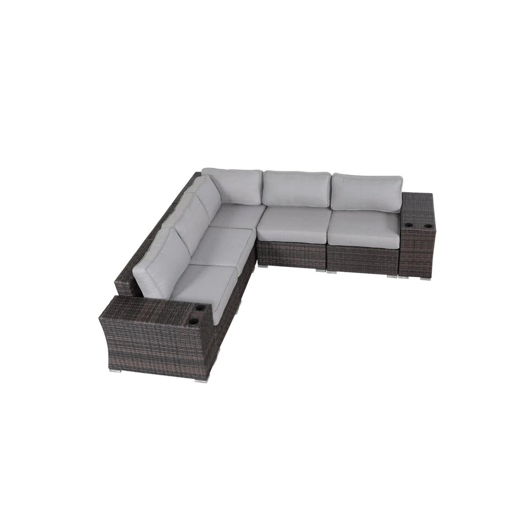 Outdoor Sectional Set HDPE Wicker Aluminum Gray 7 Piece Seats 4