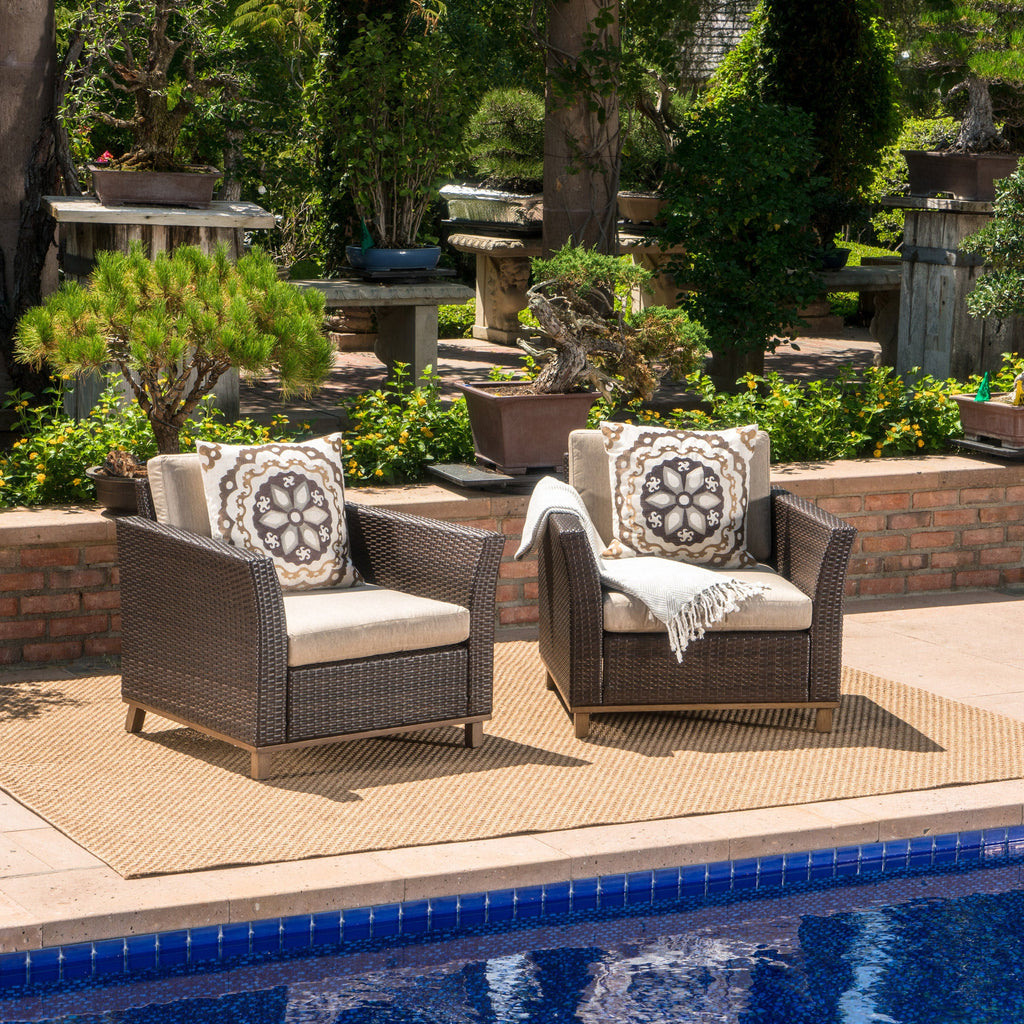 Club Chair PE Rattan Iron Brown Modern Outdoor