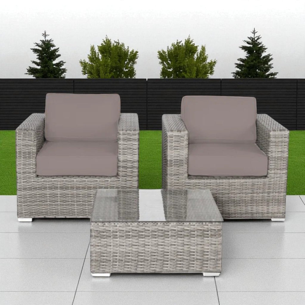 Outdoor Patio Set HDPE Wicker Gray 3 Piece 2 Person Fully Assembled