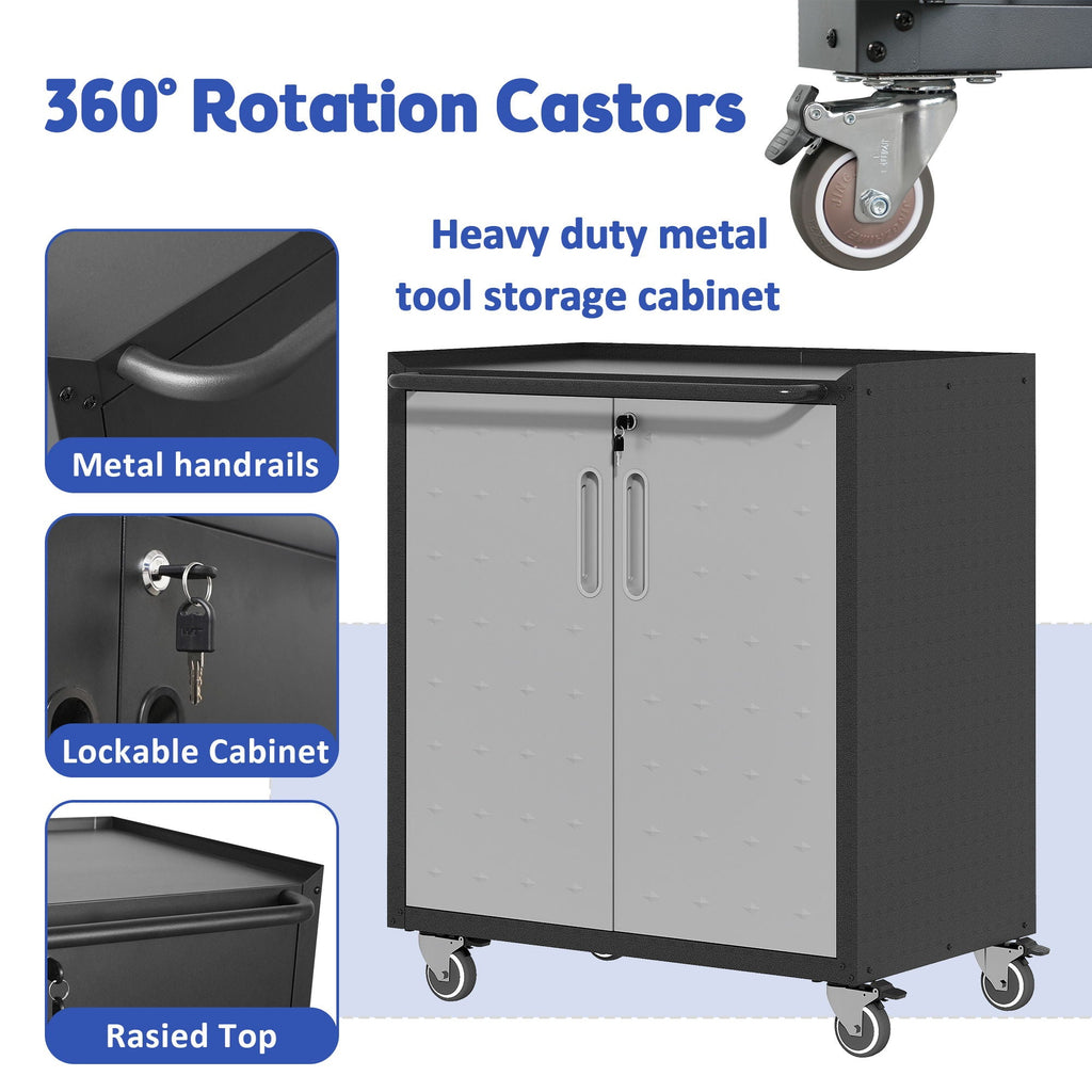 Heavy Duty Metal Garage Storage Cabinet With Wheels Sturdy Tool Organizer