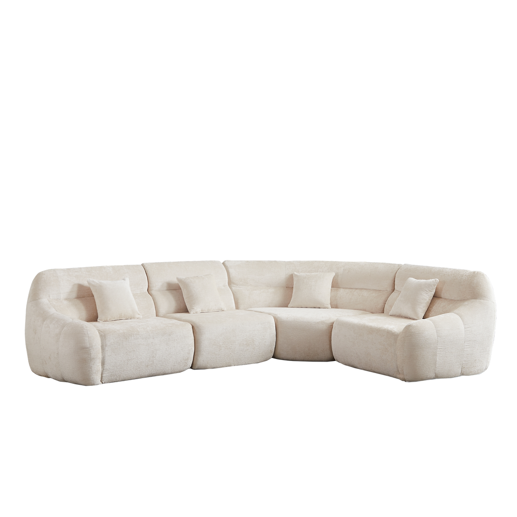 Sectional Sofa Curved Modular Chenille Beige 4 Seat 900 LB No Assembly
