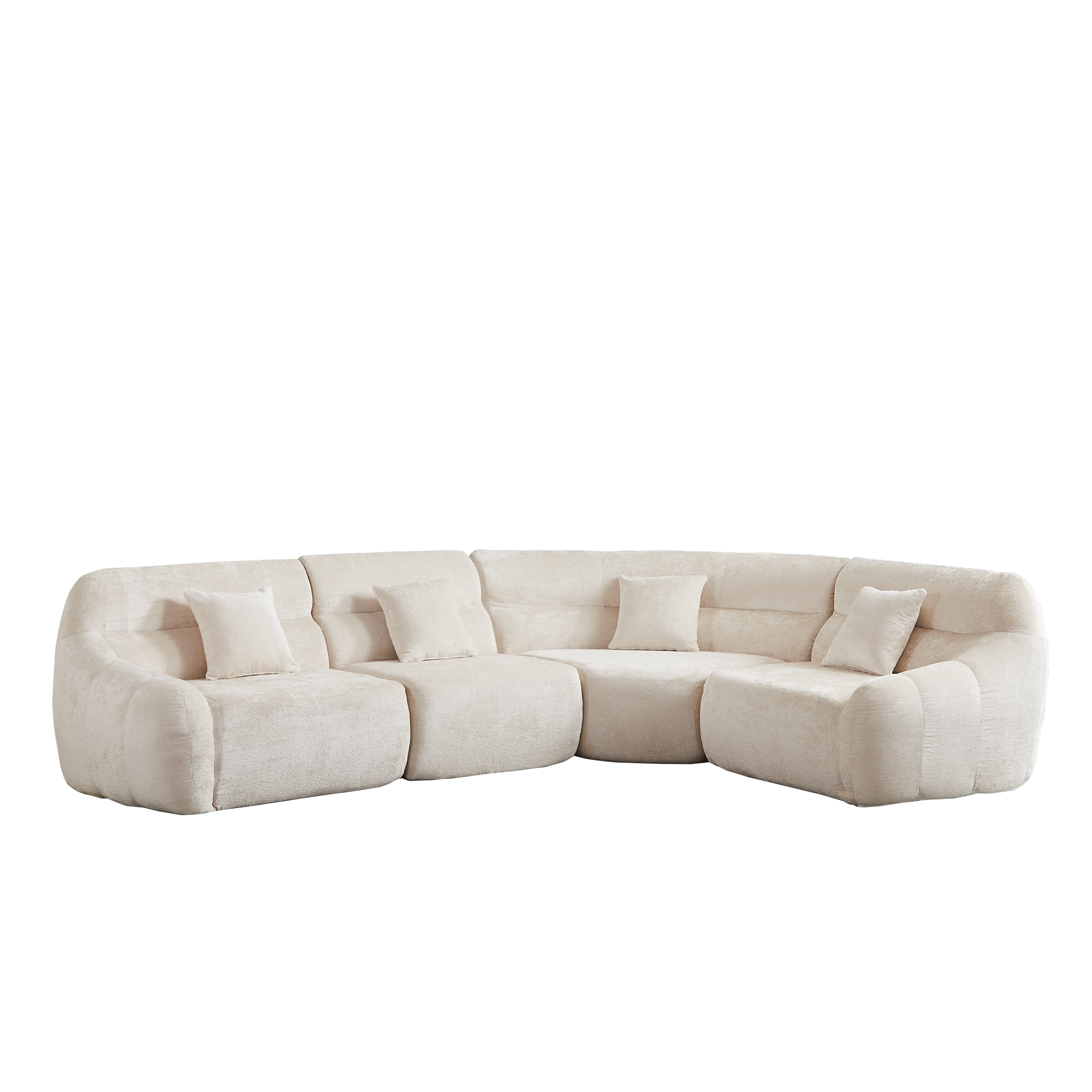 Sectional Sofa Curved Modular Chenille Beige 4 Seat 900 LB No Assembly