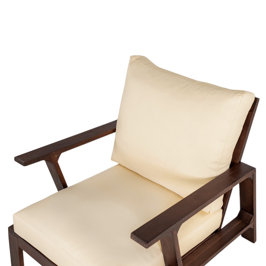 Outdoor Accent Chair Acacia Wood Dark Brown Beige Cushion 27.6in