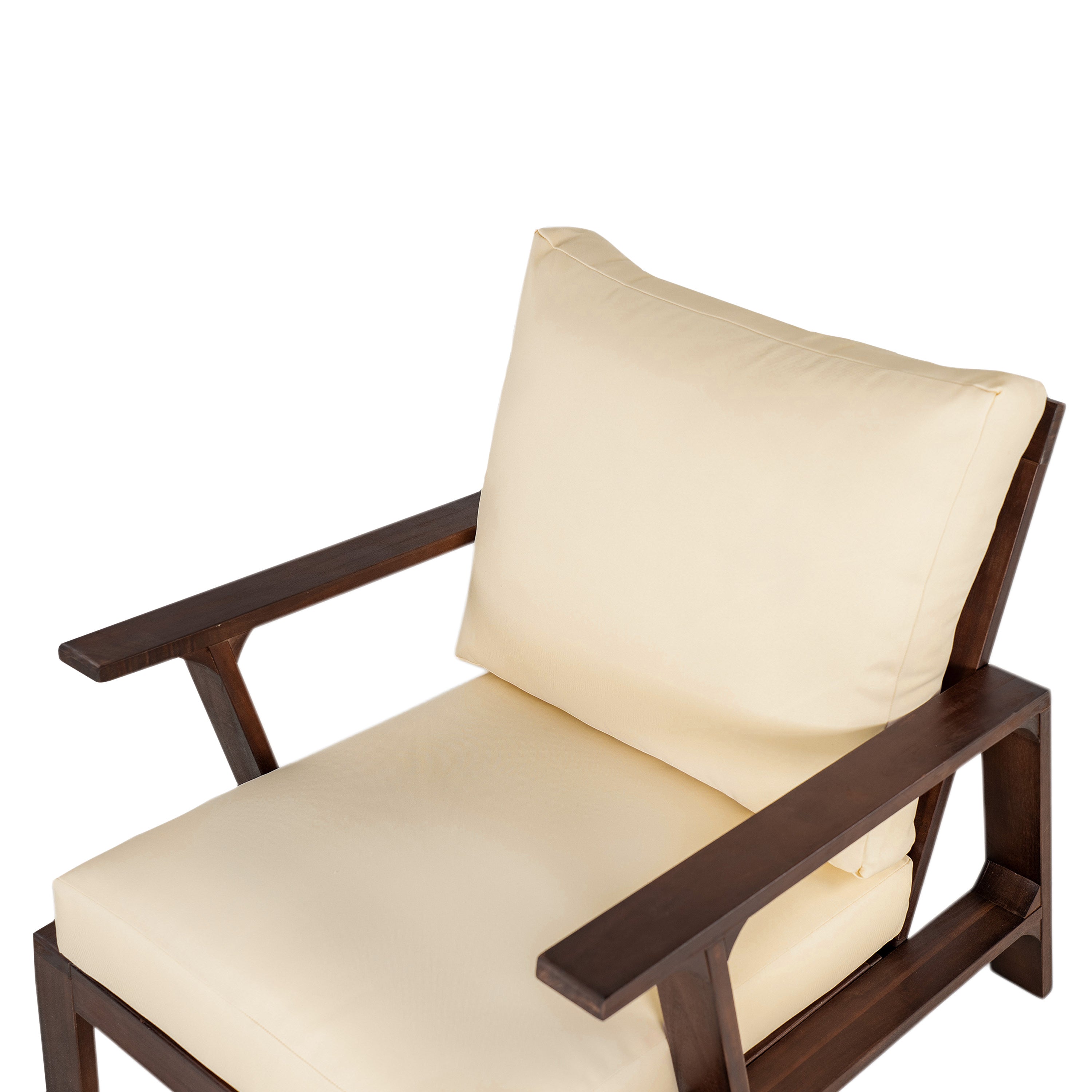 Outdoor Accent Chair Acacia Wood Dark Brown Beige Cushion 27.6in