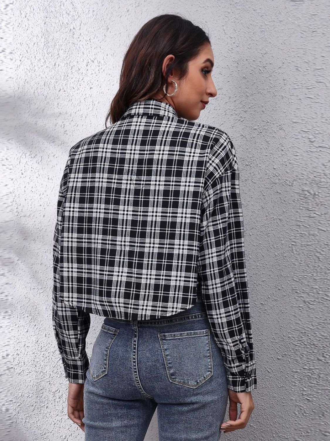 Button Down Printed Cropped Jacket