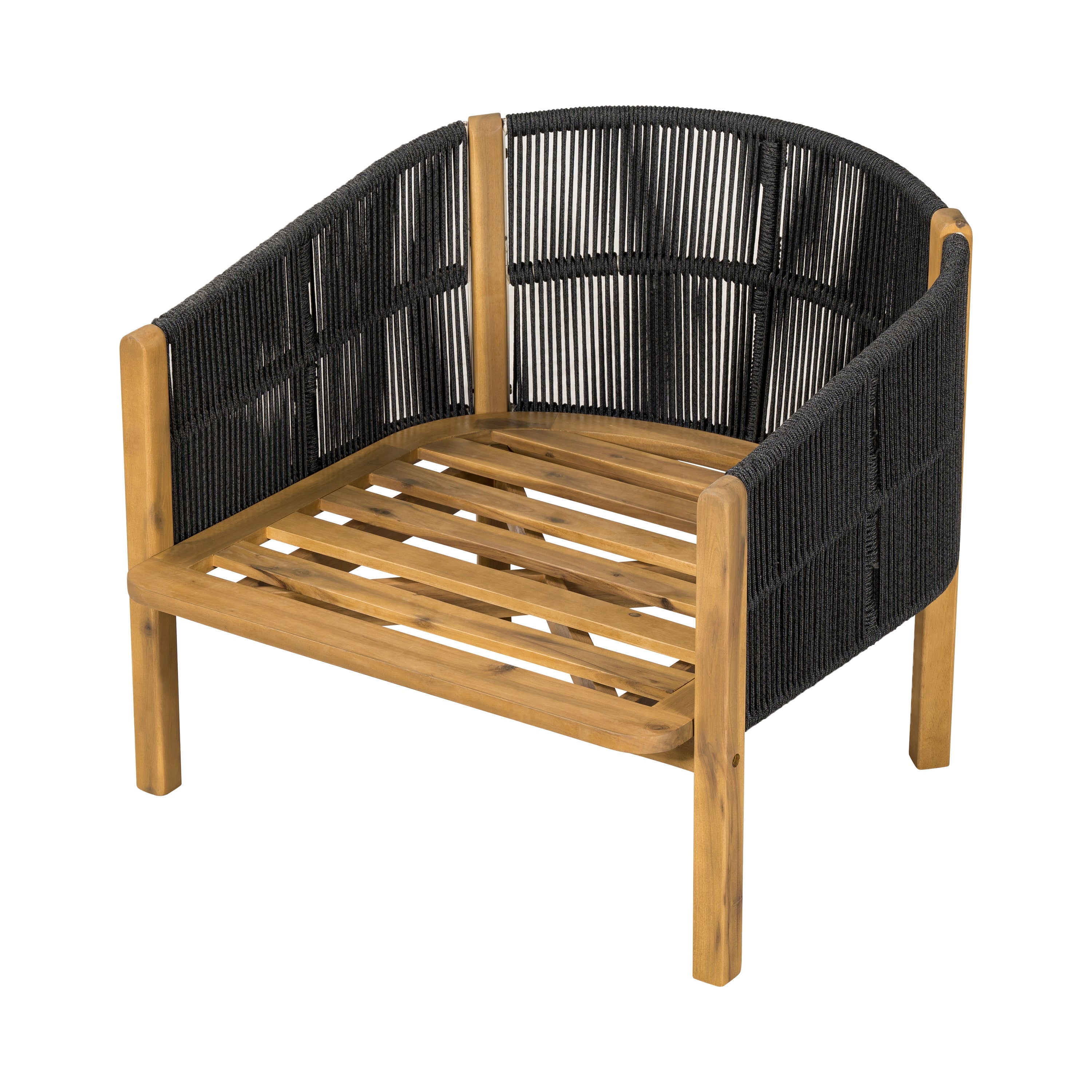 Outdoor Club Chair Acacia Wood Rope Woven Dark Gray Cushion