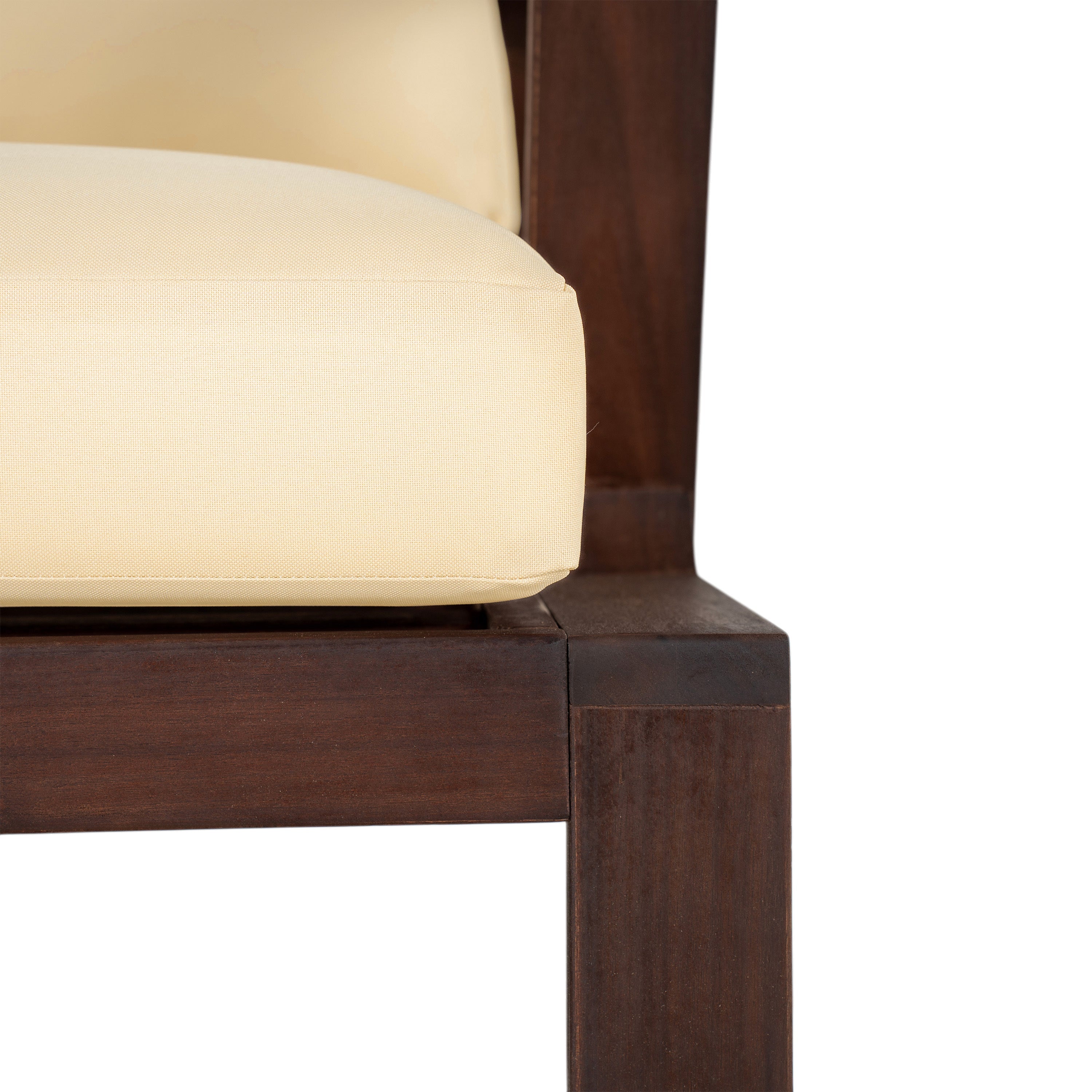 Outdoor Accent Chair Acacia Wood Dark Brown Beige Cushion 27.6in