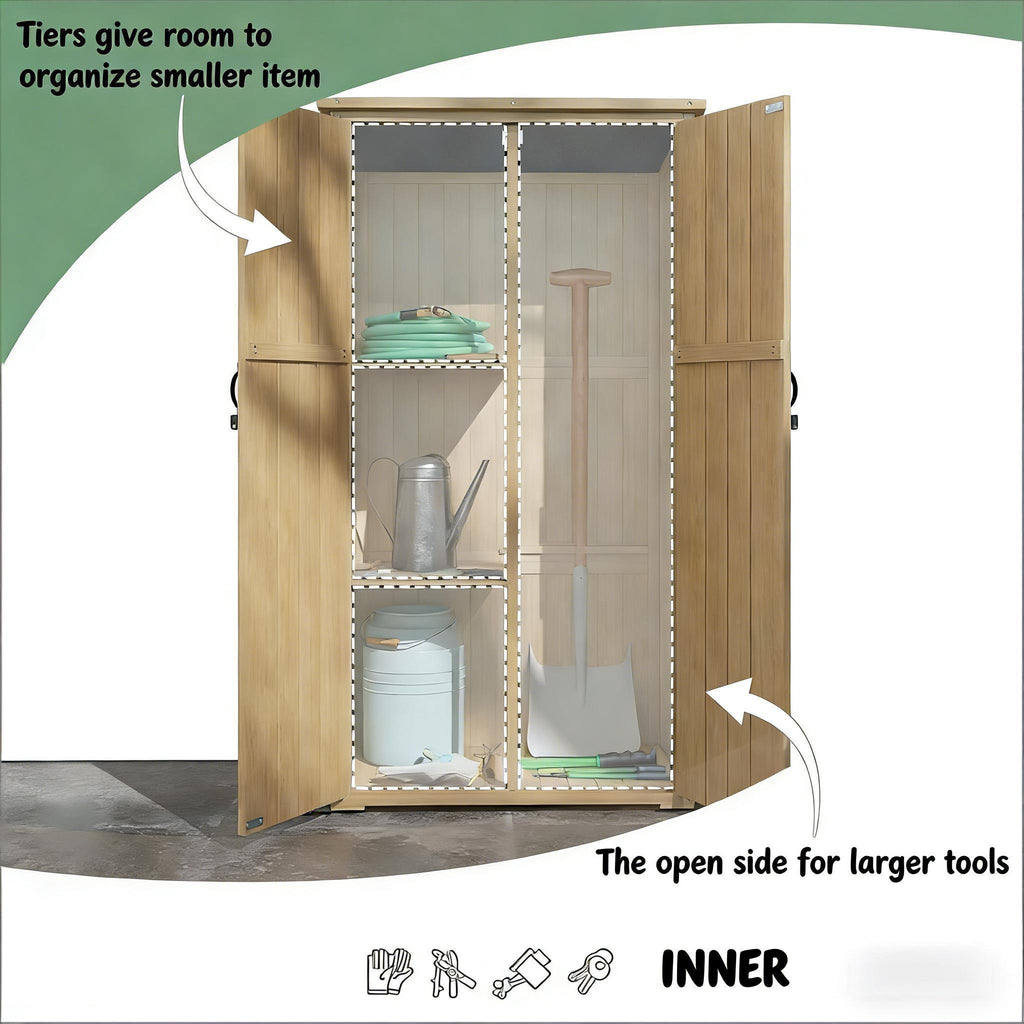 Outdoor Storage Shed Fir Wood Natural Vertical Lockable 35.5in