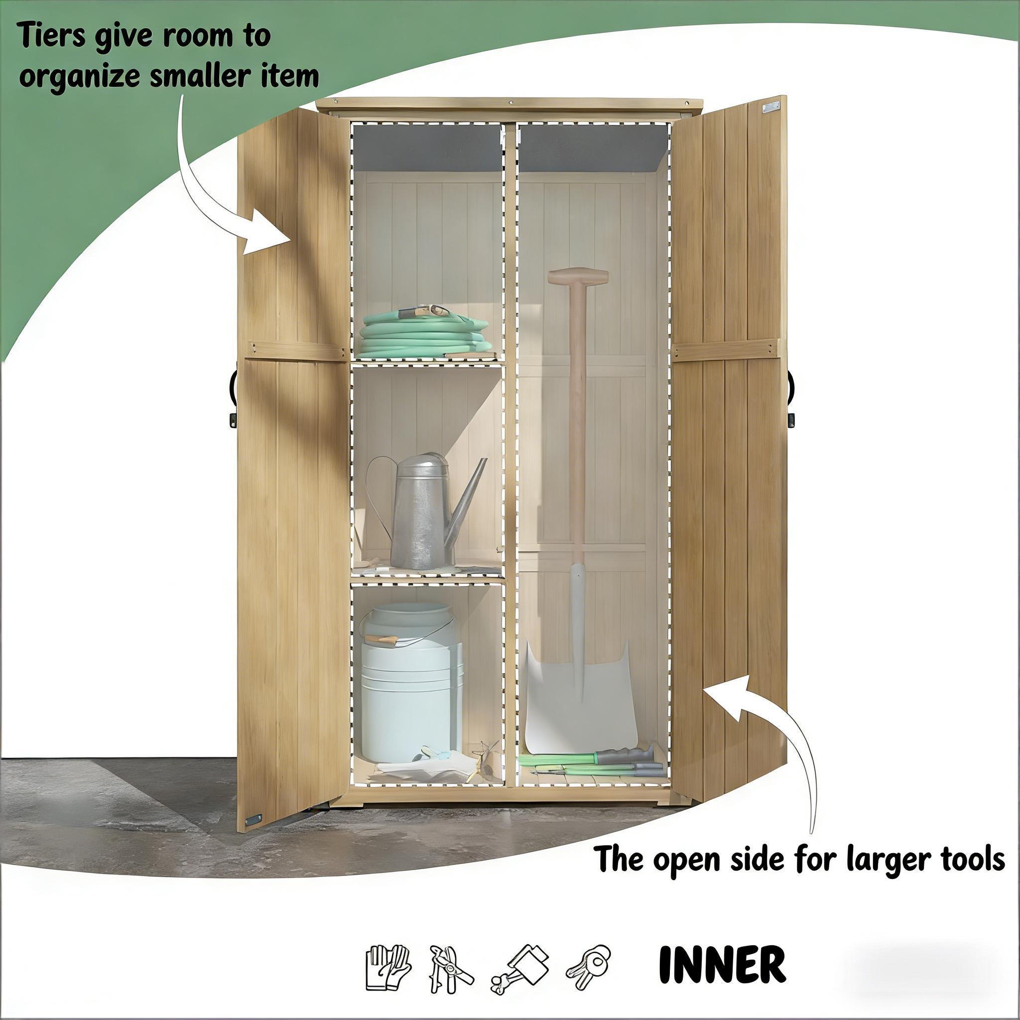 Outdoor Storage Shed Fir Wood Natural Vertical Lockable 35.5in