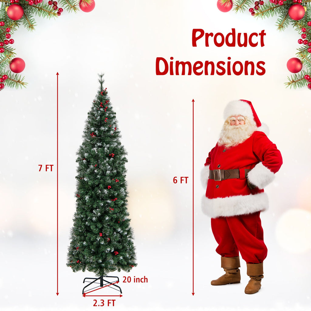 5/6/7/8/9 FT Pre-Lit Artificial Hinged Slim Pencil Christmas Tree