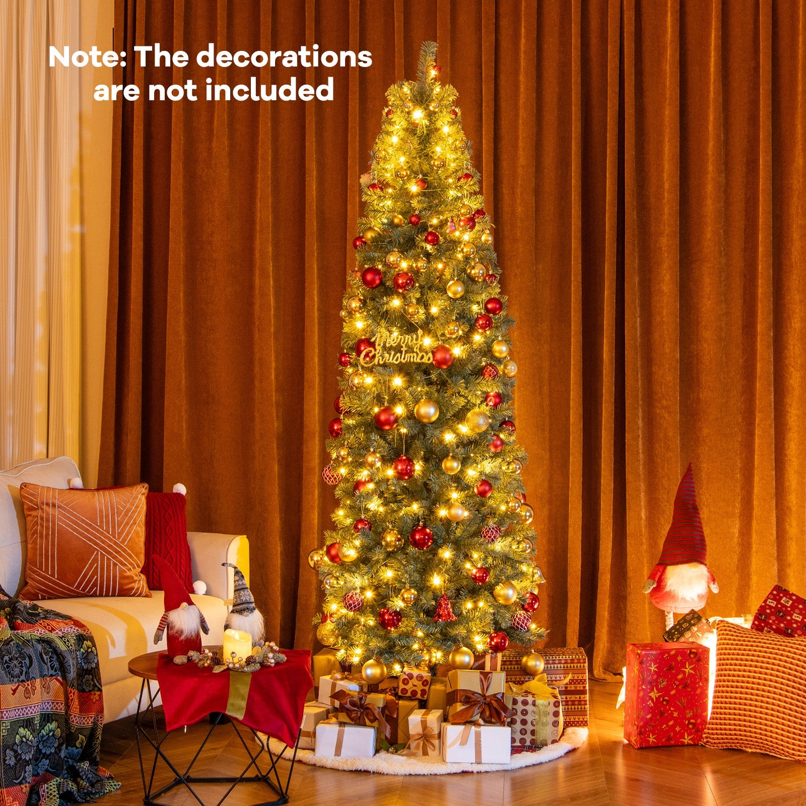 Pre-Lit Blue Artificial Christmas Tree Slim with 9 Lighting Modes