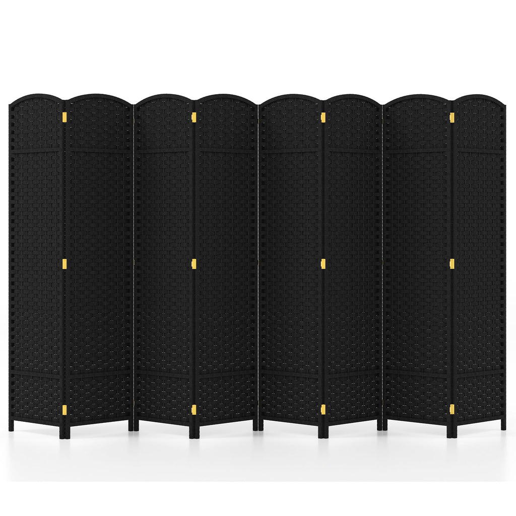 8-Panel Folding Room Divider with Hand-woven Texture and Wood Frame