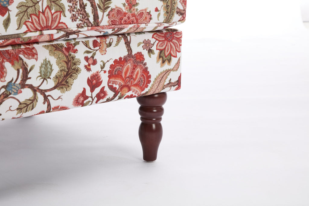 Accent Chair Wingback Linen Floral Red Pine Legs 28x30x38 In