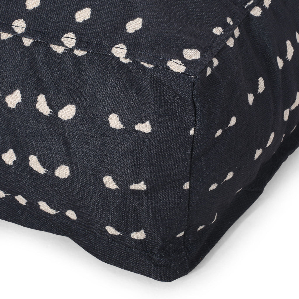 Dalm - Fabric Square Pouf Ottoman With Polystyrene Beads Filling - Dark Blue / White