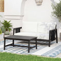 Outdoor Sofa Set Acacia Wood Textilene 2 Piece Dark Gray White Cushion