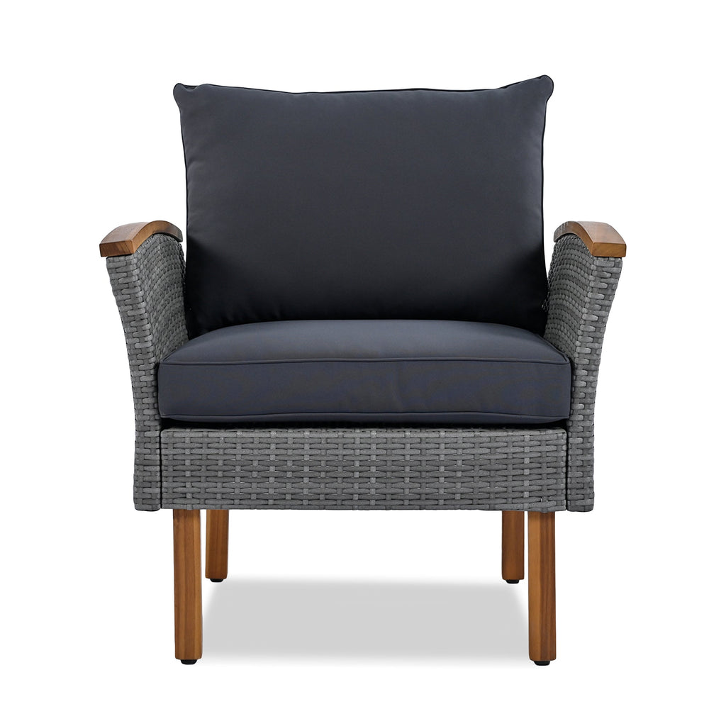 Outdoor Sectional Set PE Rattan Acacia Wood Gray 9 Piece 250 LB