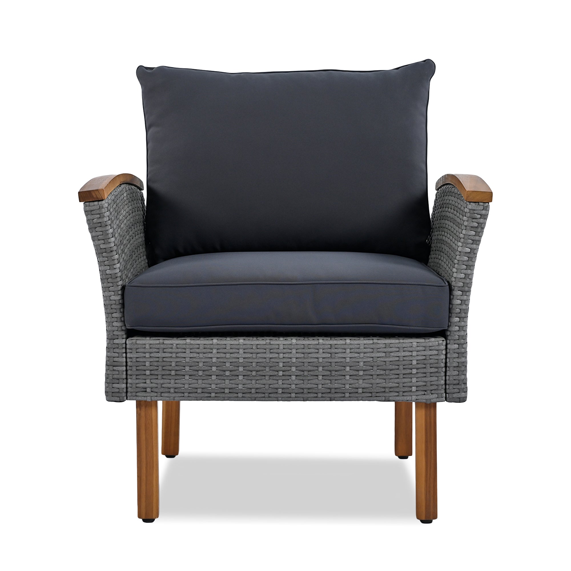 Outdoor Sectional Set PE Rattan Acacia Wood Gray 9 Piece 250 LB