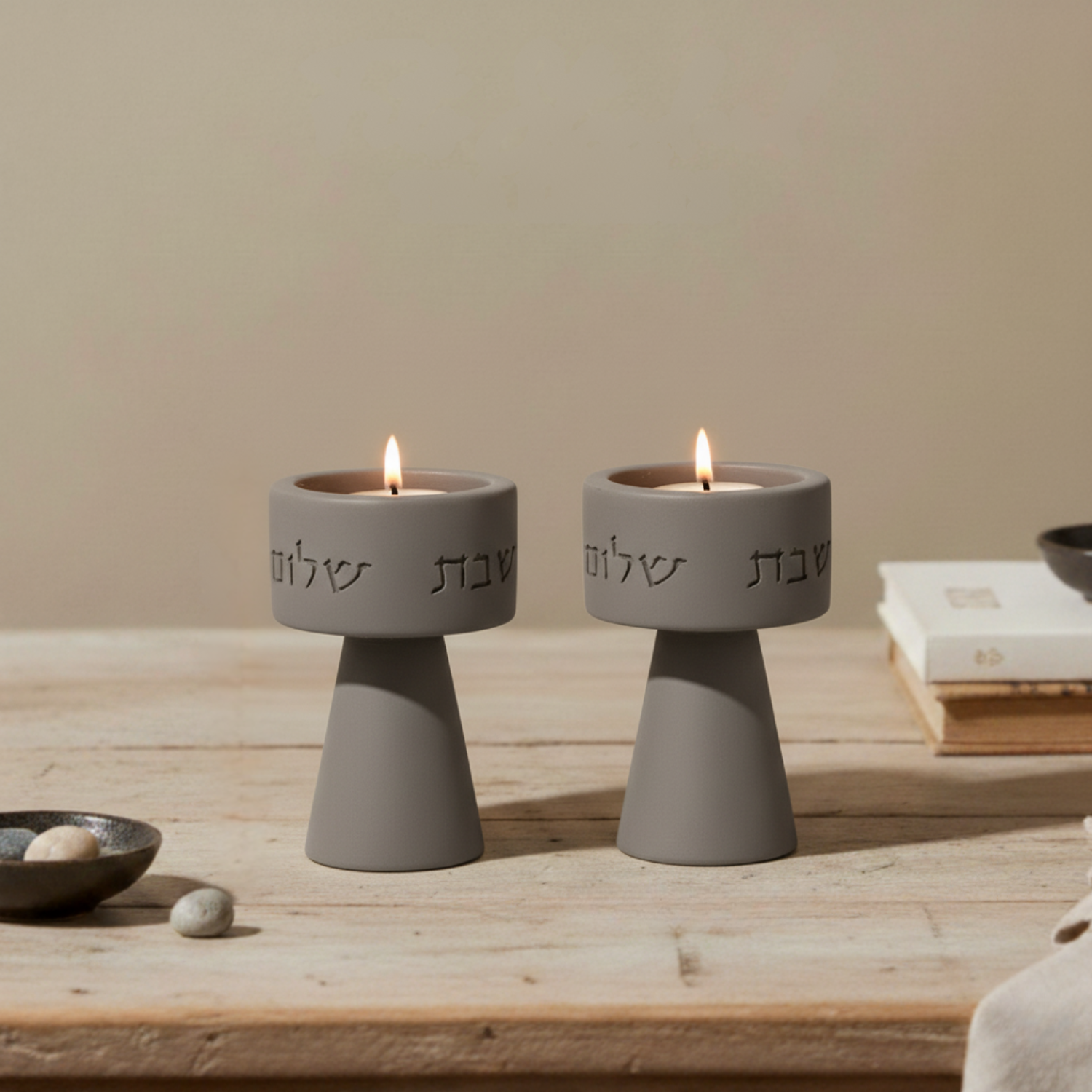 Concrete Shabbat Candle Holder Pair – Solura Series