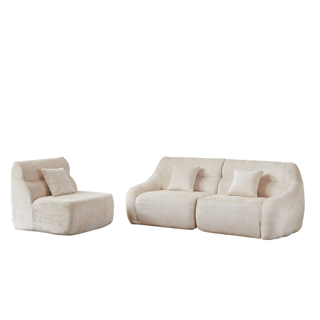 Sectional Sofa Curved Modular Chenille Beige 4 Seat 900 LB No Assembly
