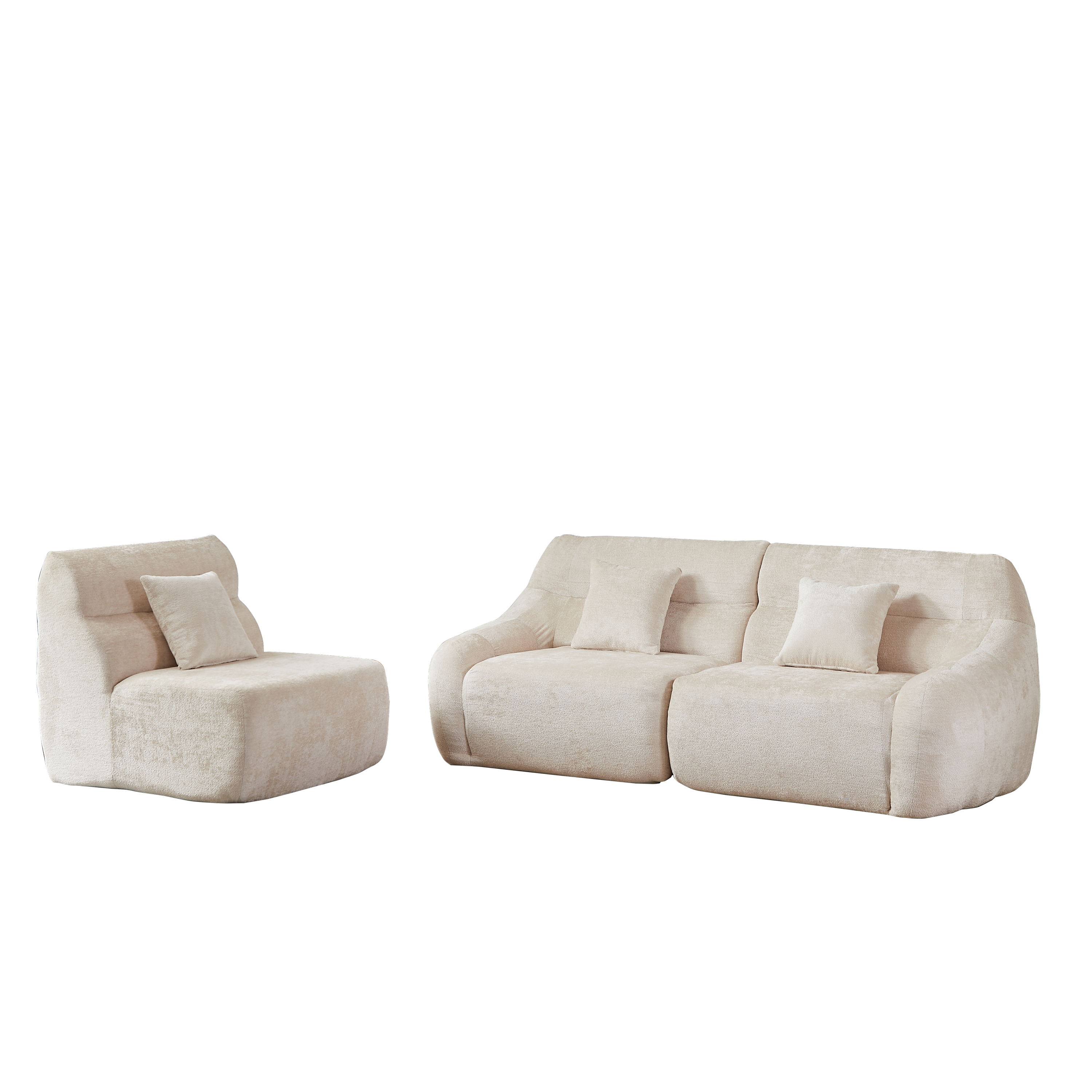 Sectional Sofa Curved Modular Chenille Beige 4 Seat 900 LB No Assembly