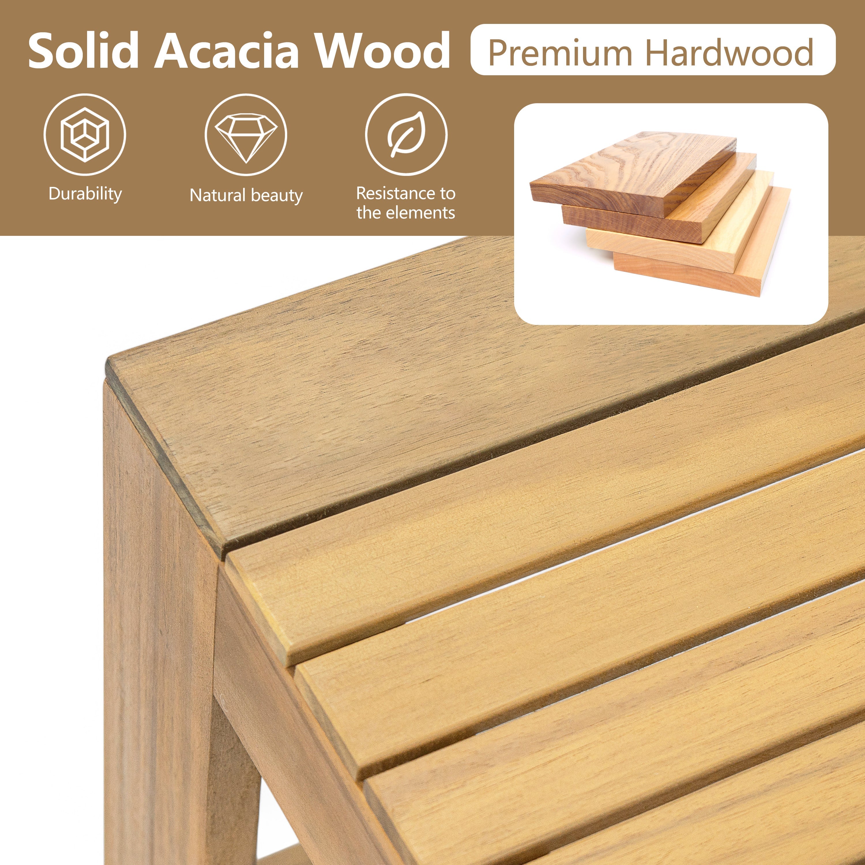 Outdoor Patio Set Acacia Wood Teak Beige Gray 3 Piece Sofa Ottoman