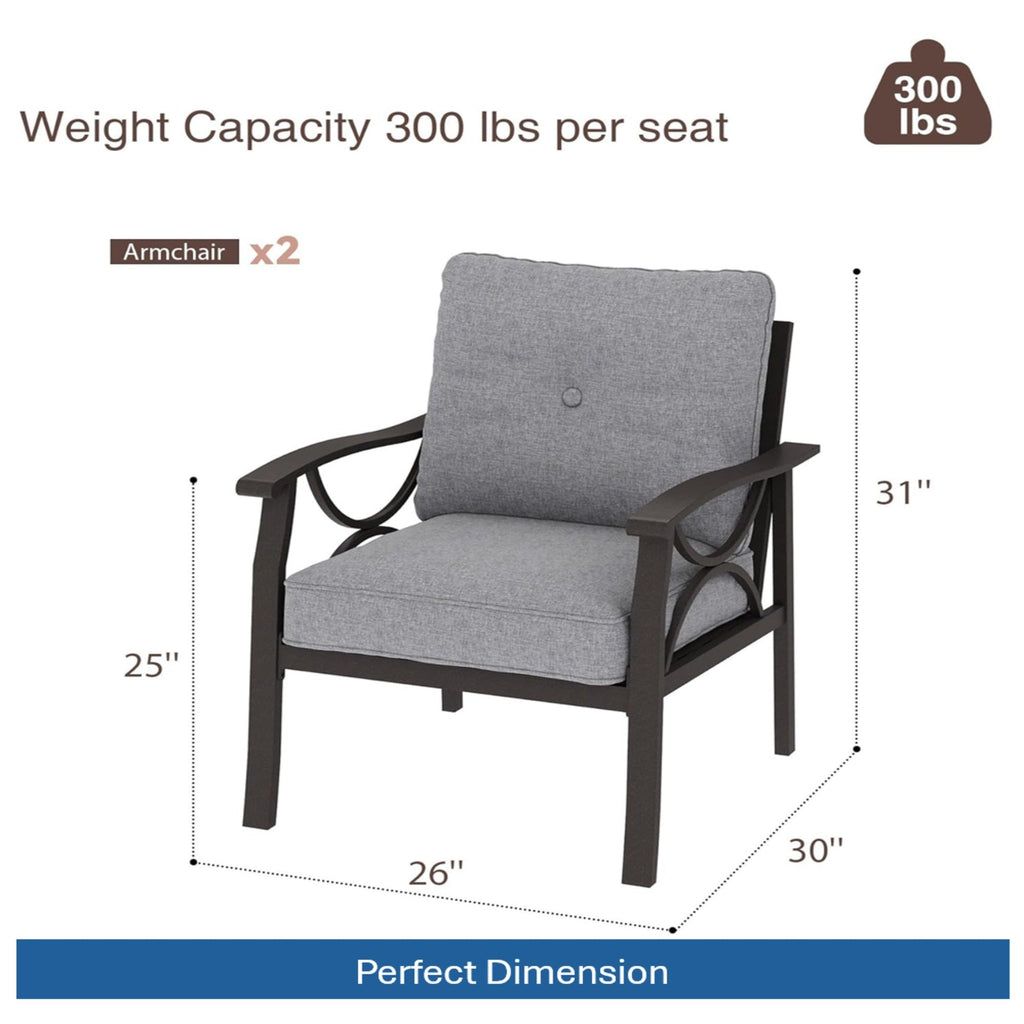 Outdoor Patio Set Steel 5 Piece Khaki Gray Cushions