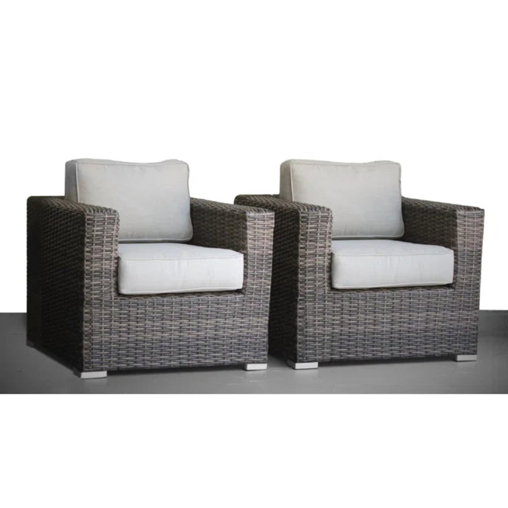 Outdoor Club Chair Wicker Espresso Gray Cushion Aluminum 2 Piece 600 LB