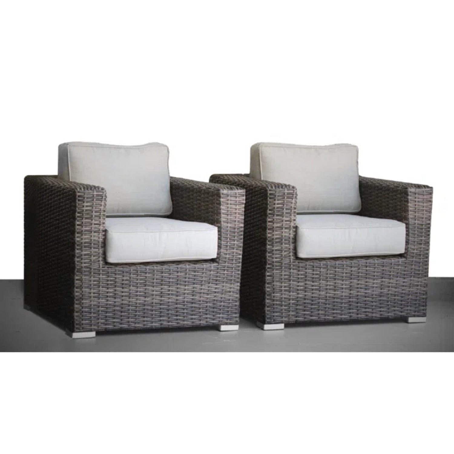 Outdoor Club Chair Wicker Espresso Gray Cushion Aluminum 2 Piece 600 LB