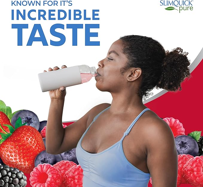 Slimquick Pure 3x Extra Strength Mixed Berry Drink Mix for Women to Help Achieve Weight Goals, Helps Metabolism, Keeps Full for Longer with Green Tea, Caffeine, Chaste Tree, Rhodiola Extract, 26 Count