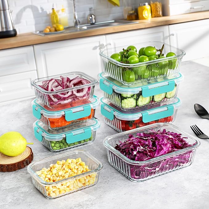 10 Packs Glass Meal Prep Containers with Lids, Glass Food Storage Containers Set, Airtight Lunch Containers, Microwave, Oven, Freezer and Dishwasher Safe, Green