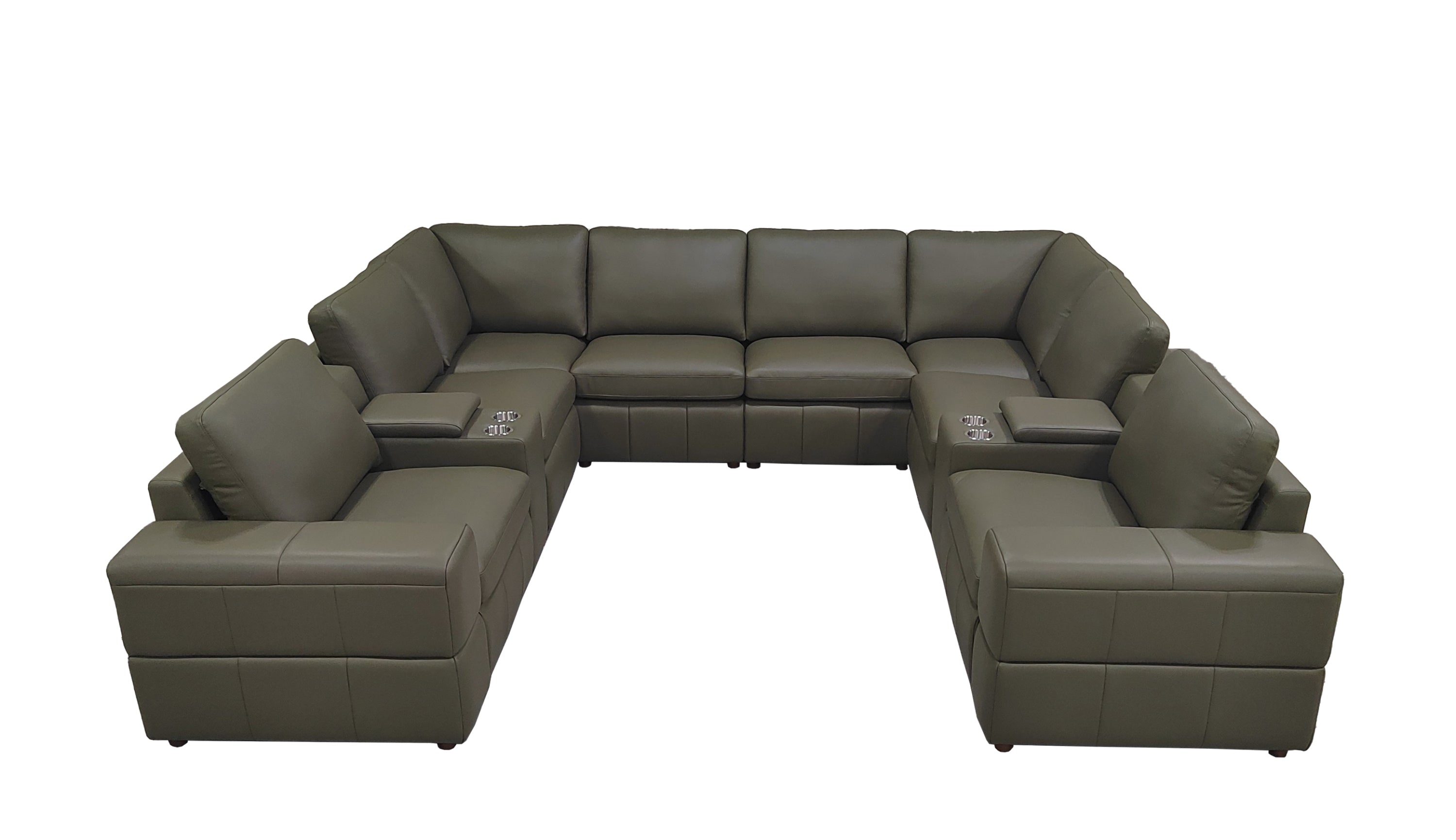 Sectional Sofa Modular Leather Match Olive 8 Seat 2 Recliners 128 In